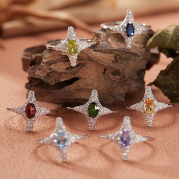 S925 Sterling Silver Ring with Natural Tanzanite Garnet Peridot Topaz and Sapphire